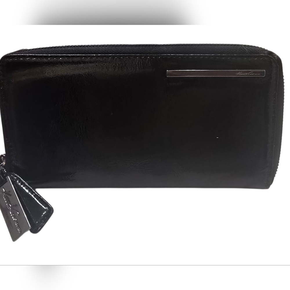 Kenneth Cole MY Black Patent Leather Zip Around Wallet